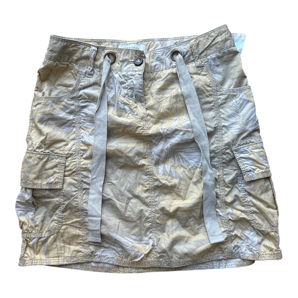 Merona Womens Tan Tropical Palm Leaf Cargo Mini Skirt Cotton Utility Size 2 NWT